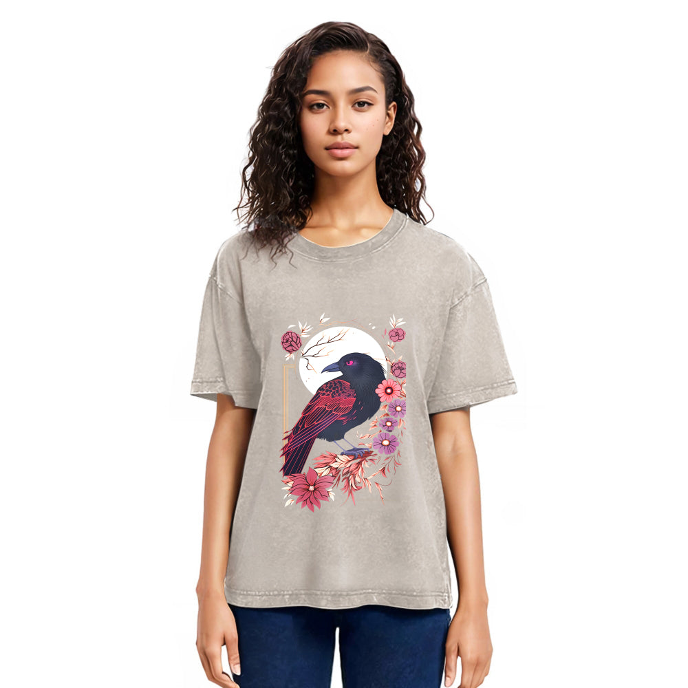 Tokyosol Goth Raven Moon Washed T Shirt