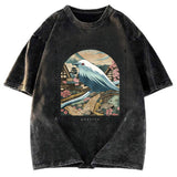 Tokyosol Retro Japan Culture Bird Washed T Shirt