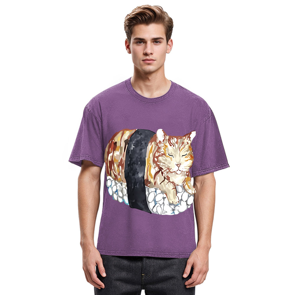 Tokyosol Sushi Cat Washed T Shirt