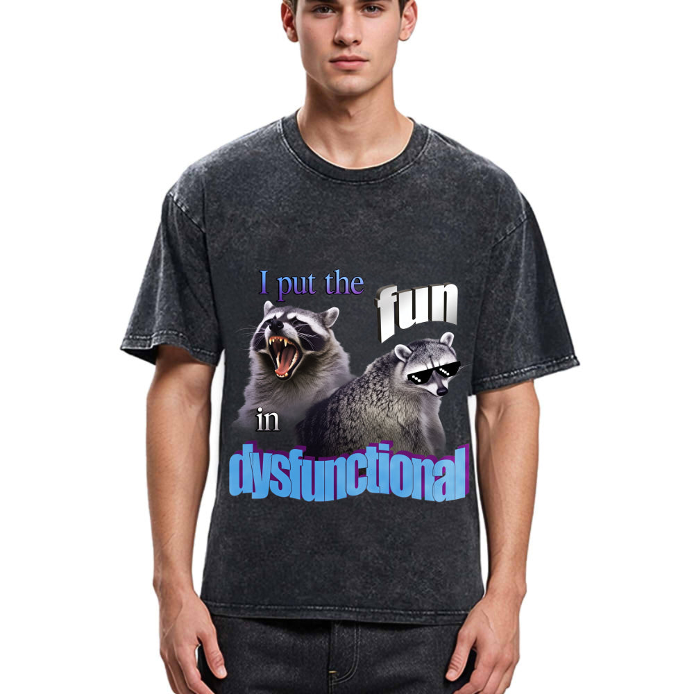 Tokyosol Fun Raccoon Meme Washed T Shirt