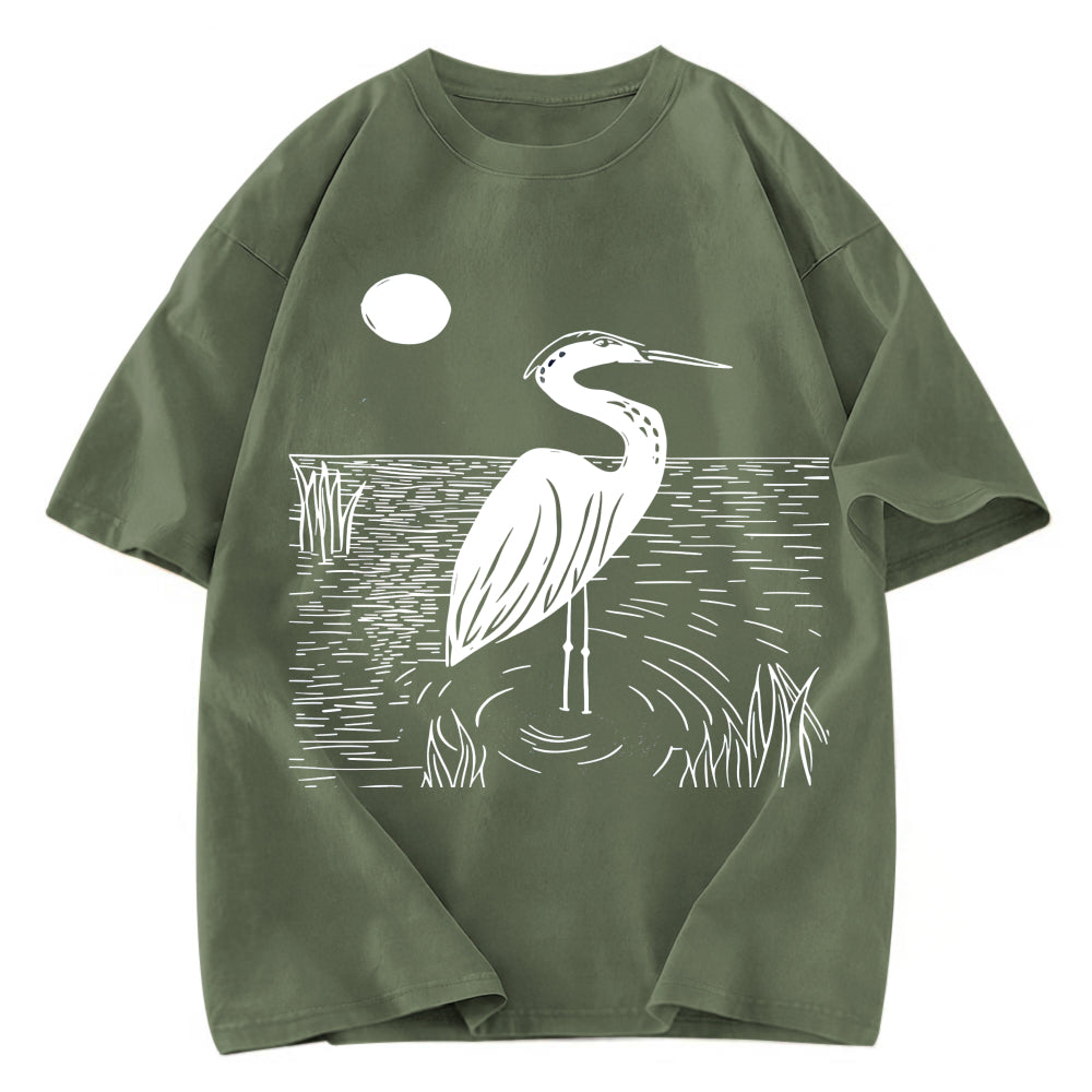 Tokyosol Woodcut Crested Lbis Washed T Shirt