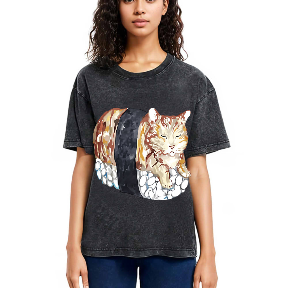Tokyosol Sushi Cat Washed T Shirt
