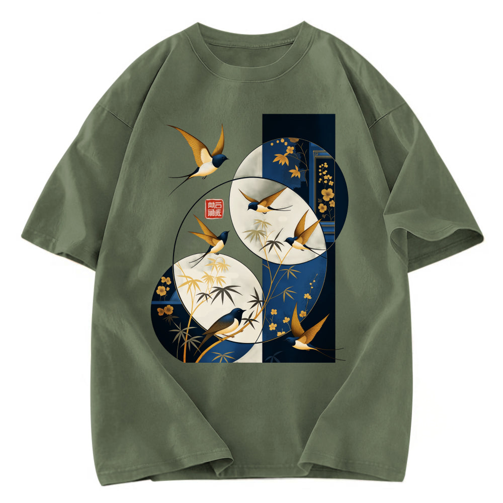 Tokyosol Swallows Among The Bamboo Washed T Shirt