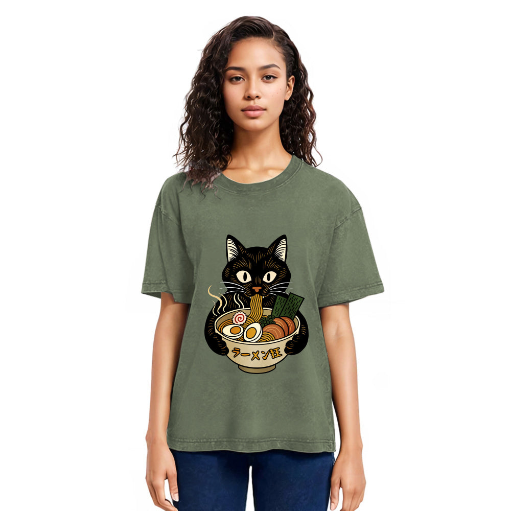 Tokyosol Cat Ramen Fanatic Washed T Shirt