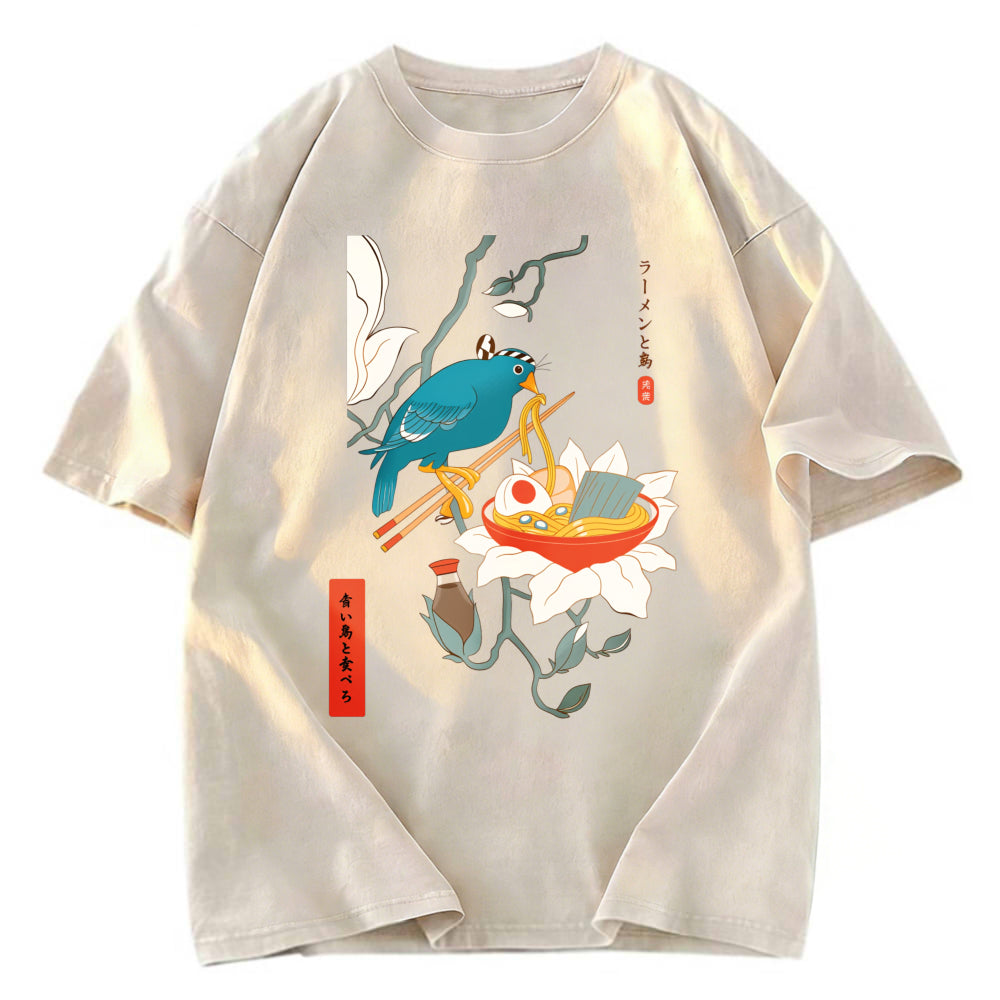 Tokyosol Bird And Ramen Ukiyoe Washed T Shirt