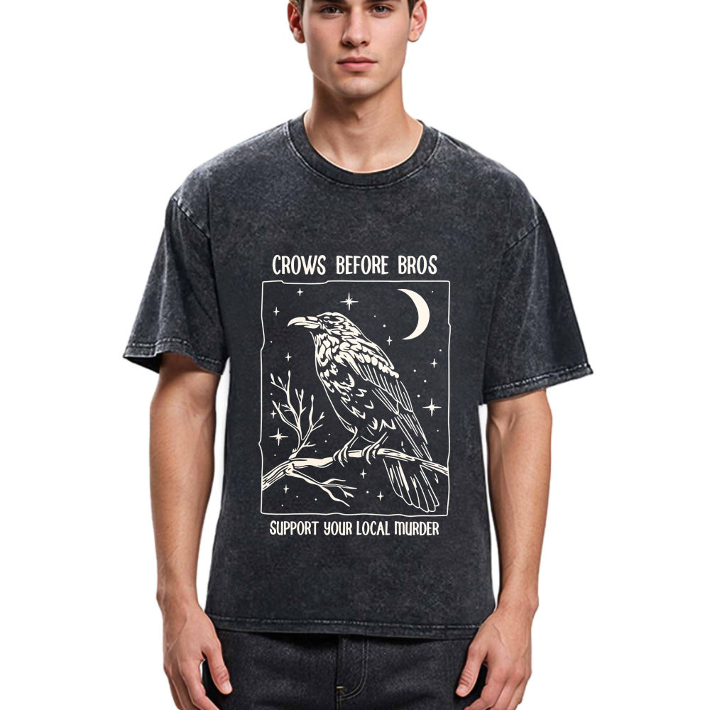 Tokyosol Funny Crows Before Bros Washed T Shirt