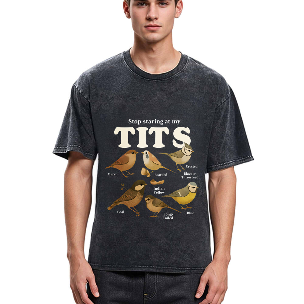 Tokyosol Stop Staring At My Tits Meme Bird Washed T Shirt