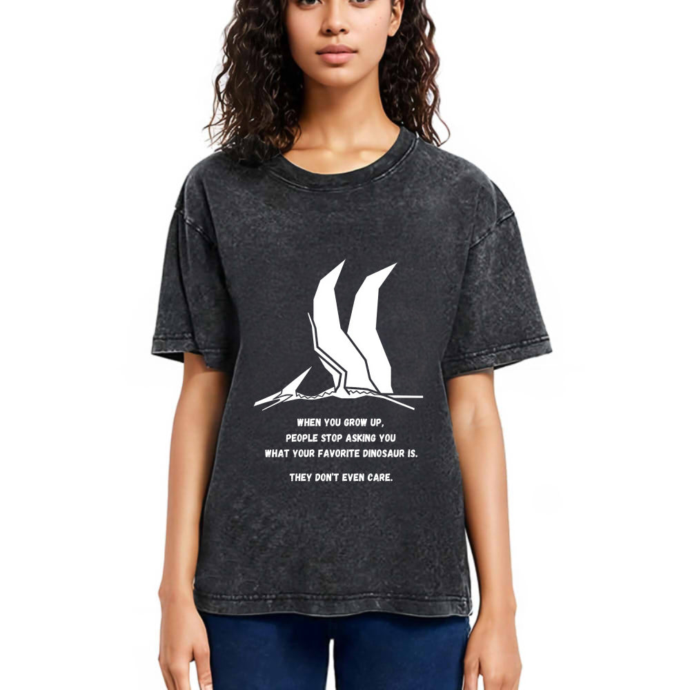 Tokyosol Funny Dinosaur Washed T Shirt