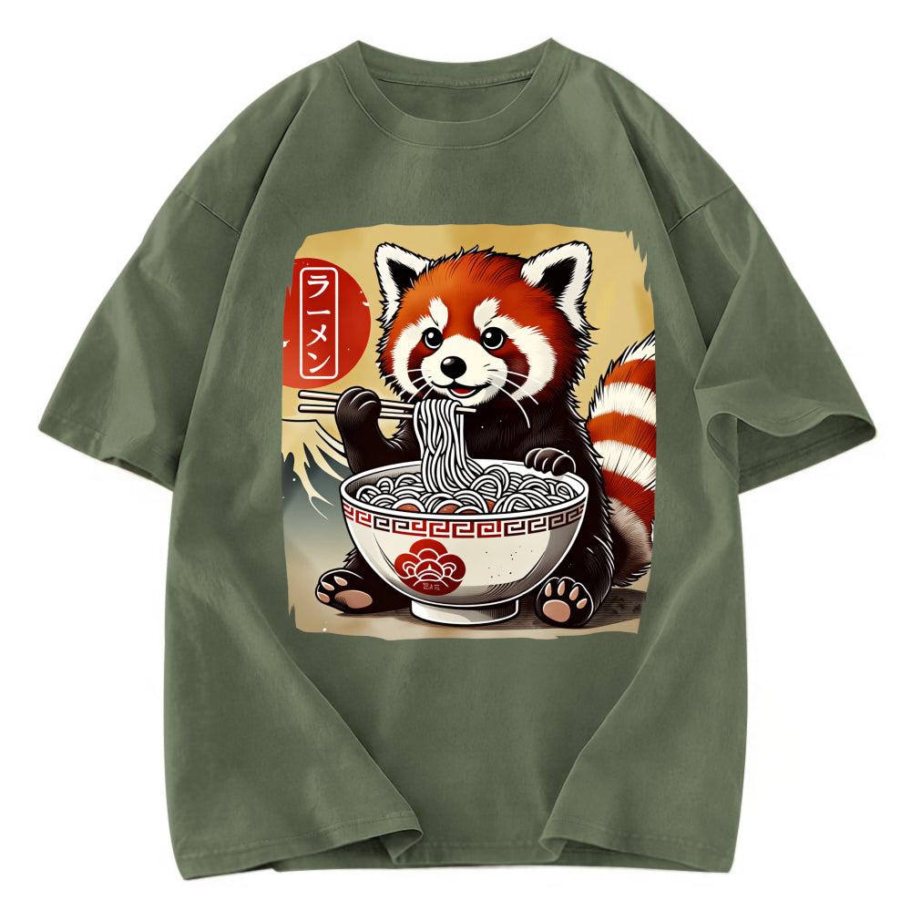Tokyosol Cute Raccoon Eating Ramen Washed T Shirt