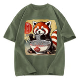 Tokyosol Cute Raccoon Eating Ramen Washed T Shirt