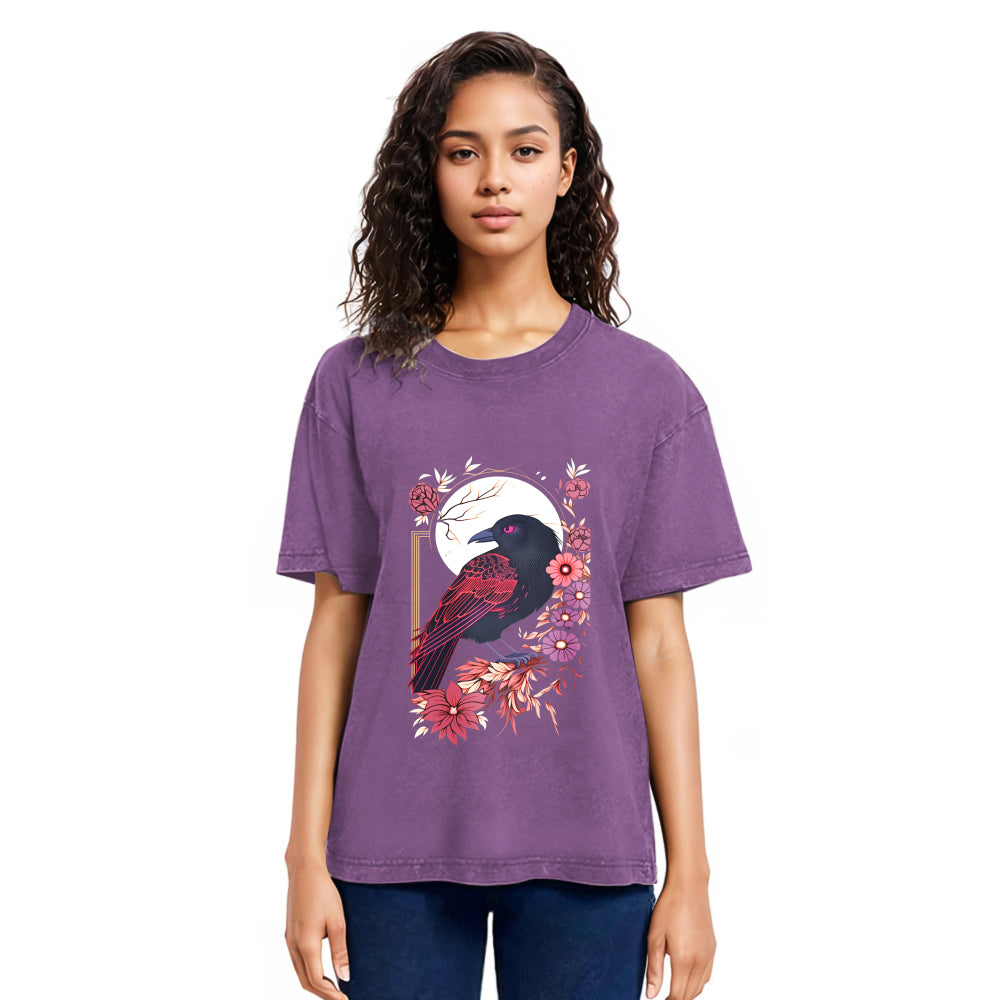 Tokyosol Goth Raven Moon Washed T Shirt