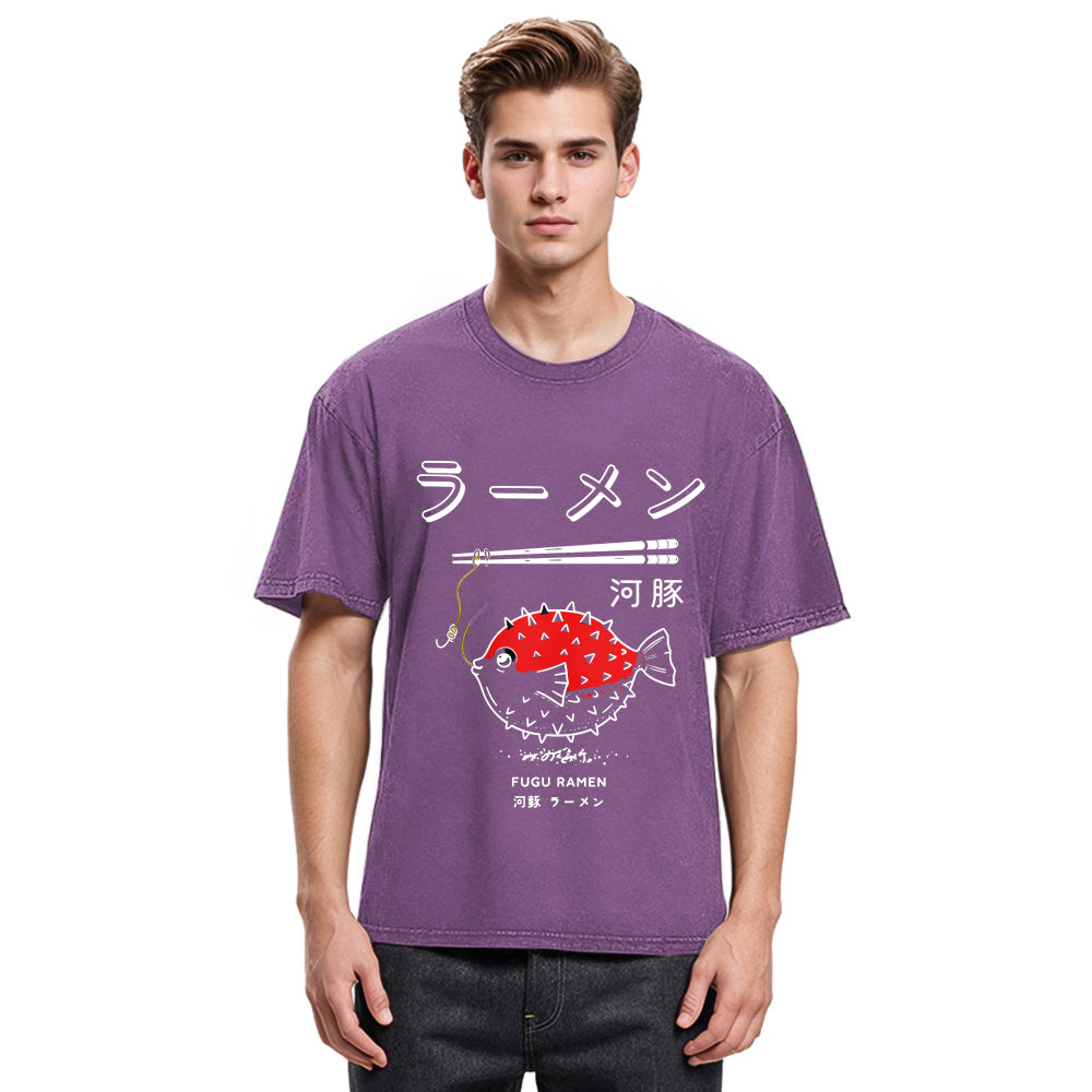 Tokyosol Fugu Ramen Japanese Retro Print Jean T Shirt
