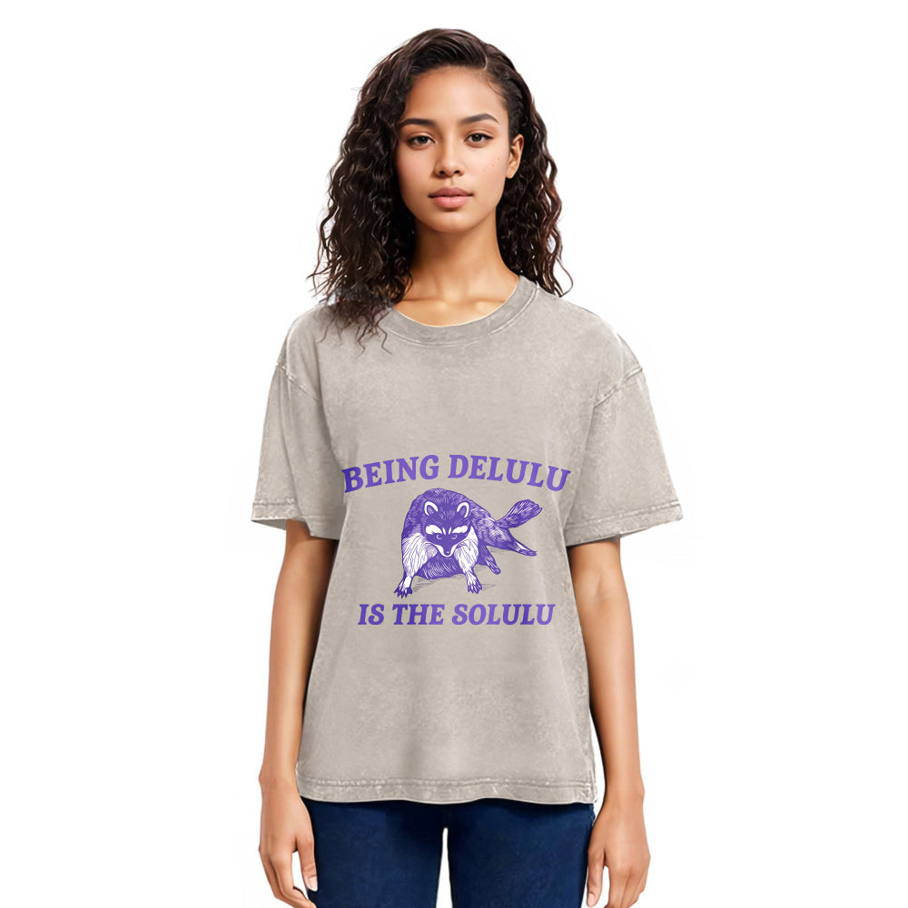 Tokyosol Funny Delusional Raccoon Washed T Shirt