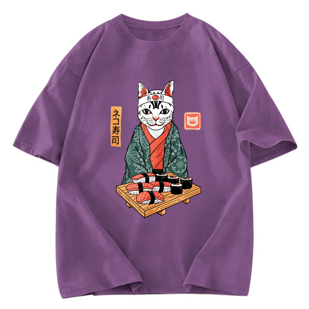 Tokyosol Neko Sushi Japan Culture Creative Washed T Shirt