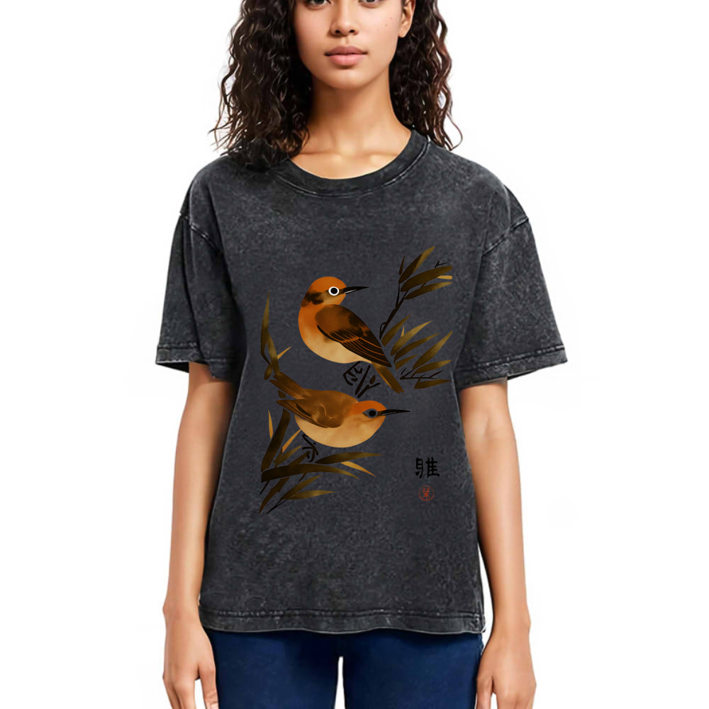 Tokyosol Sparrows Among Bamboo Washed T Shirt