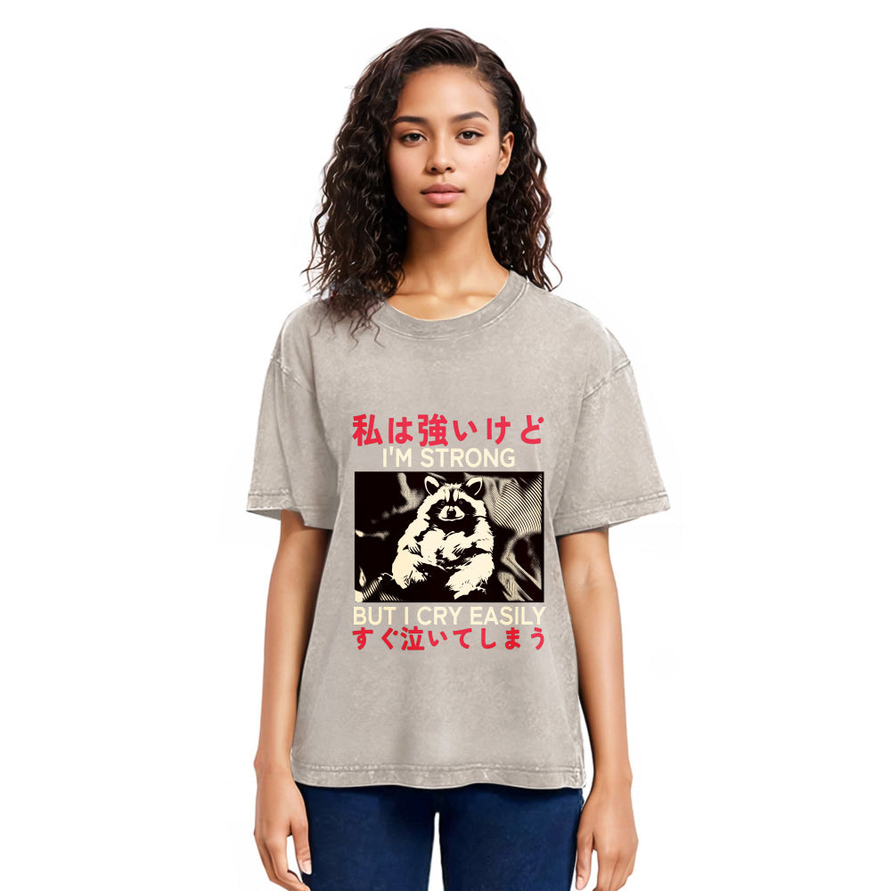 Tokyosol Littlespring I Am Strong Raccoon Washed T Shirt