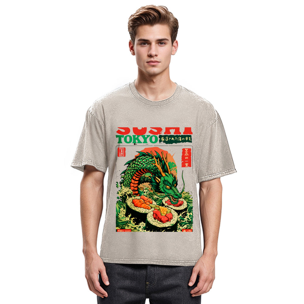 Tokyosol Ocean Dragon Sushi Washed T Shirt