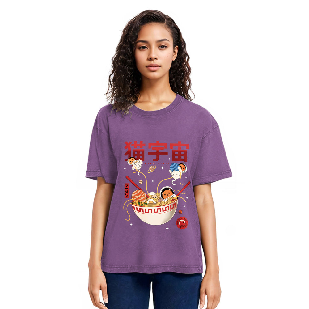 Tokyosol Neko Space Ramen Adventures Washed T Shirt