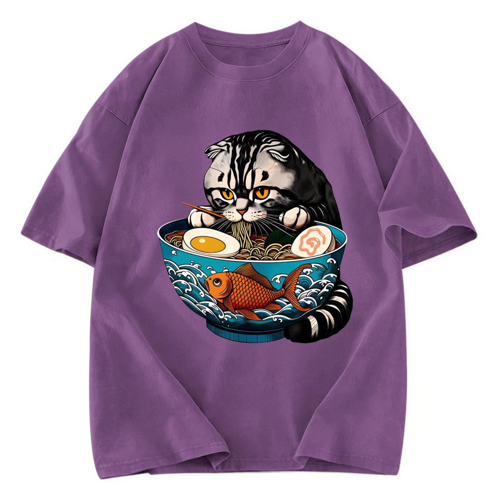 Tokyosol American Shorthair Cat Eating Ramen Washed T Shirt