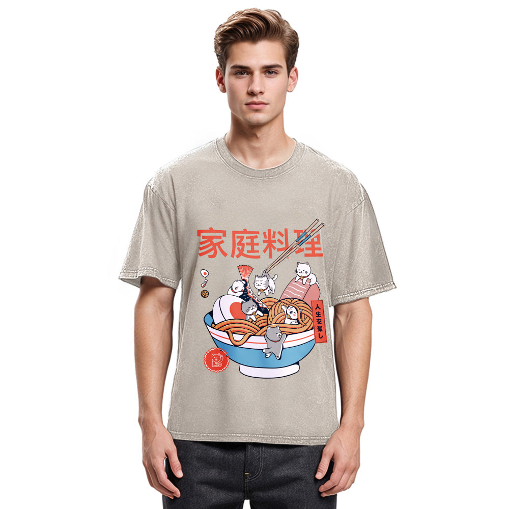Tokyosol Ramen And Mini Cats Washed T Shirt