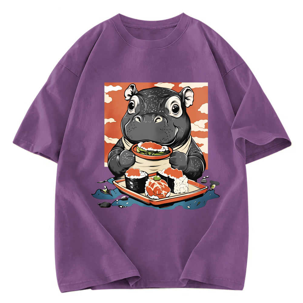 Tokyosol Moo Deng Eat Sushi Washed T Shirt
