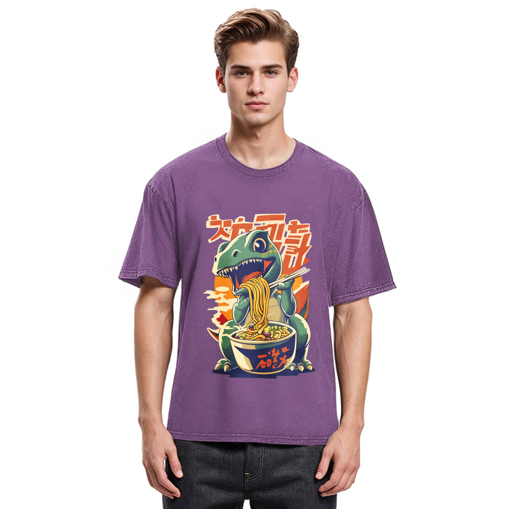 Tokyosol Cute Dinosaur Ramen Washed T Shirt