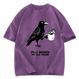 Tokyosol Crow Drinking Black Coffee Funny Washed T Shirt