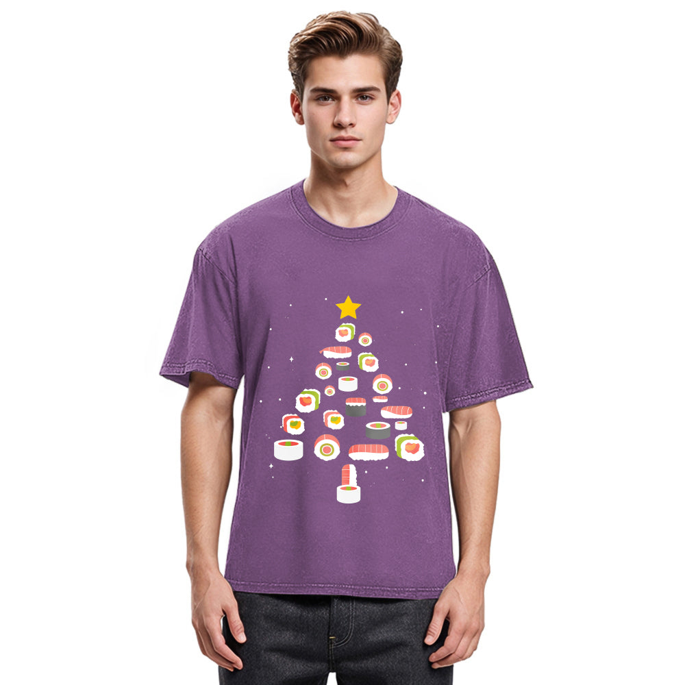 Tokyosol Sushi Christmas Tree Washed T Shirt