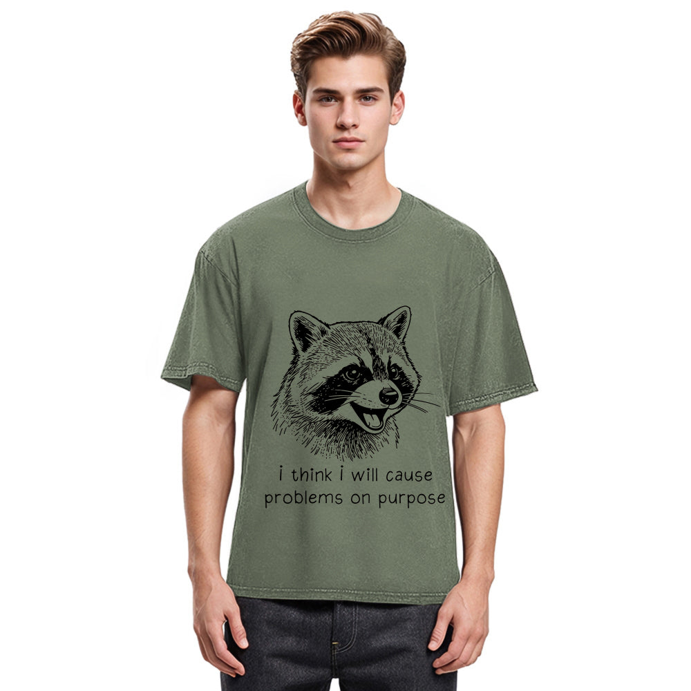 Tokyosol Stupid Raccoon Funny Washed T Shirt