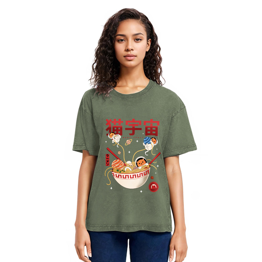 Tokyosol Neko Space Ramen Adventures Washed T Shirt