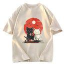 Tokyosol Black And White Cat Vintage Washed T Shirt