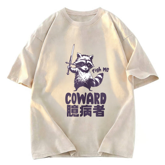 Tokyosol Figh Me Coward Raccoon Washed T Shirt