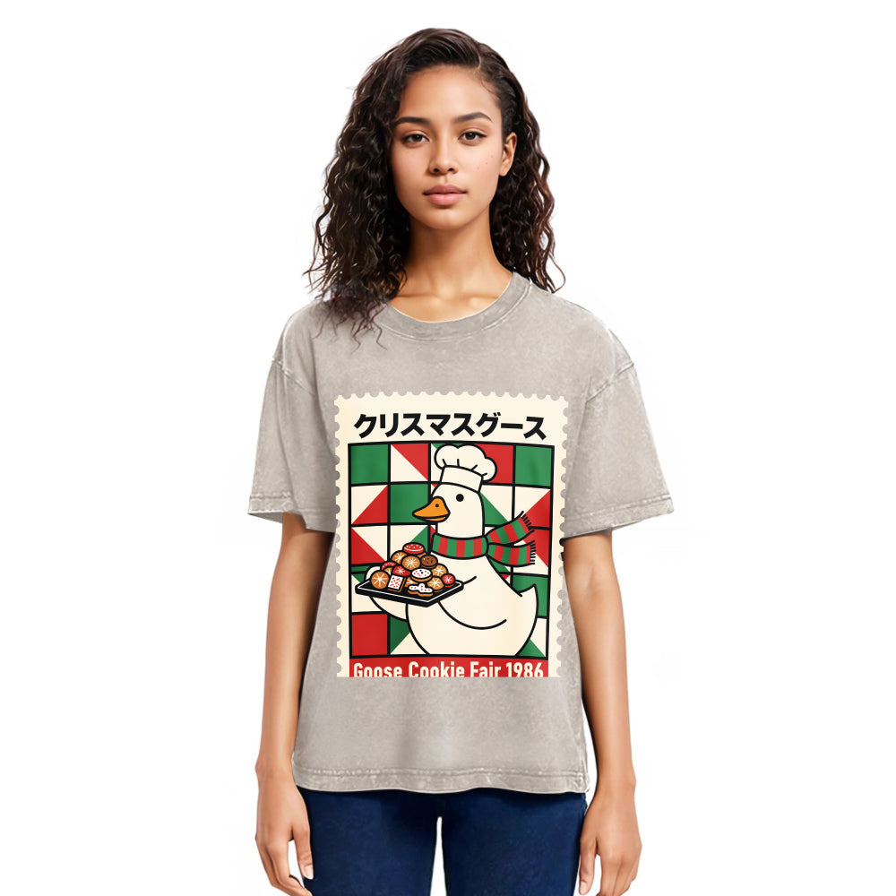 Tokyosol Funny Goose Christmas Washed T Shirt