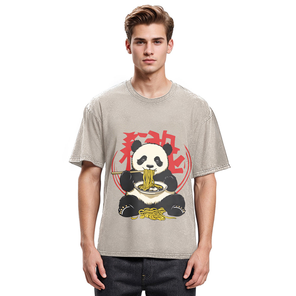Tokyosol Retro Panda Ramen Washed T Shirt