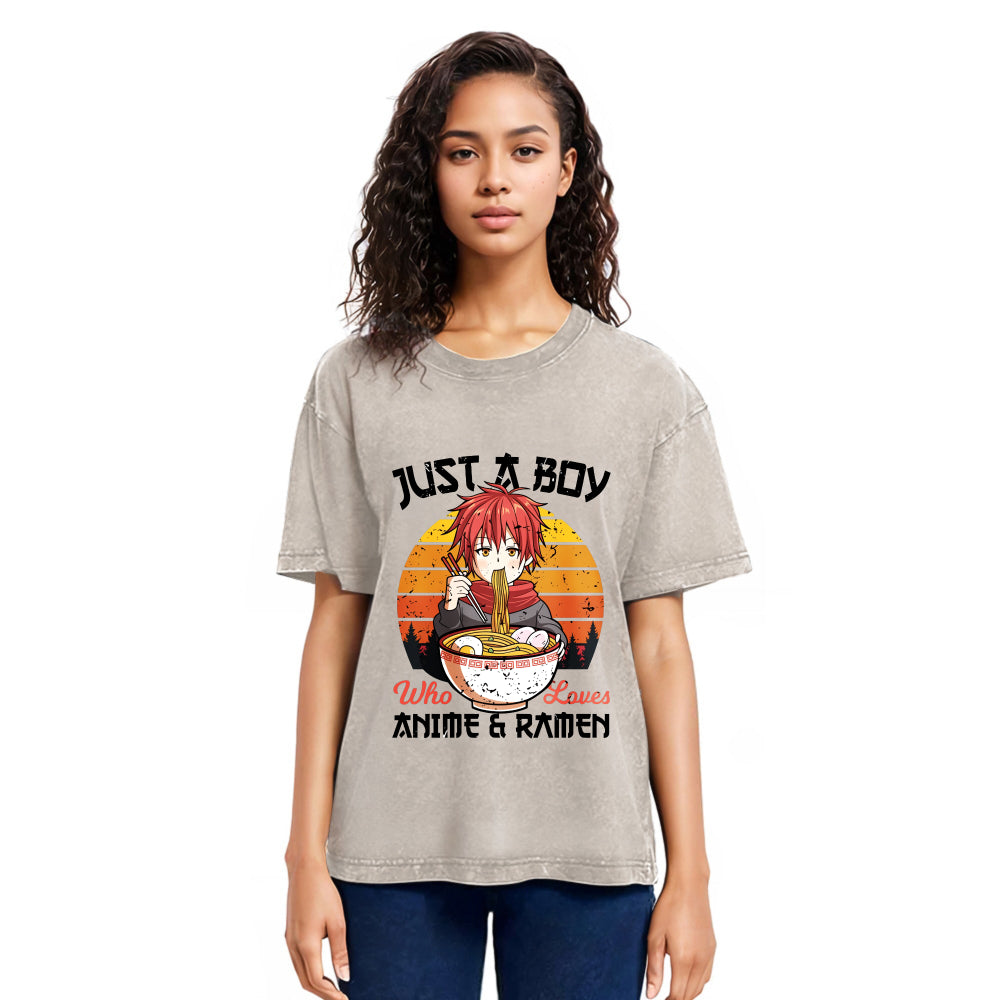 Tokyosol Just A Boy Who Loves Anime And Ramen Washed T Shirt