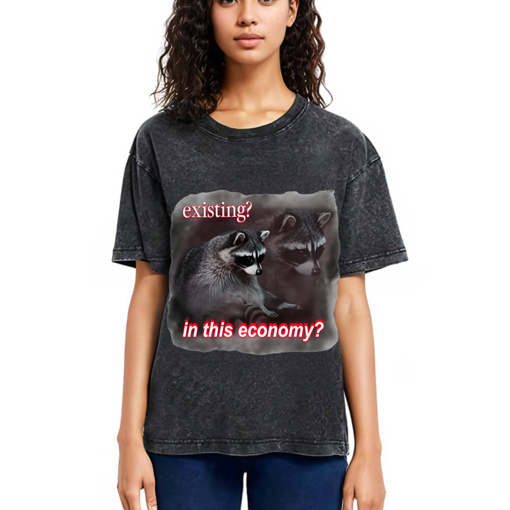 Tokyosol Economy Raccoon Meme Washed T Shirt