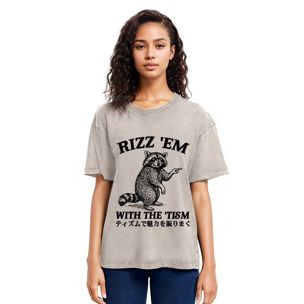 Tokyosol Funny Raccoon Charm Washed T Shirt