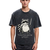 Tokyosol Fat Raccoon Sword Humor Washed T Shirt