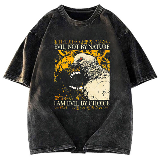 Tokyosol Evil By Choice Funny Japanese Pigeon Washed T Shirt