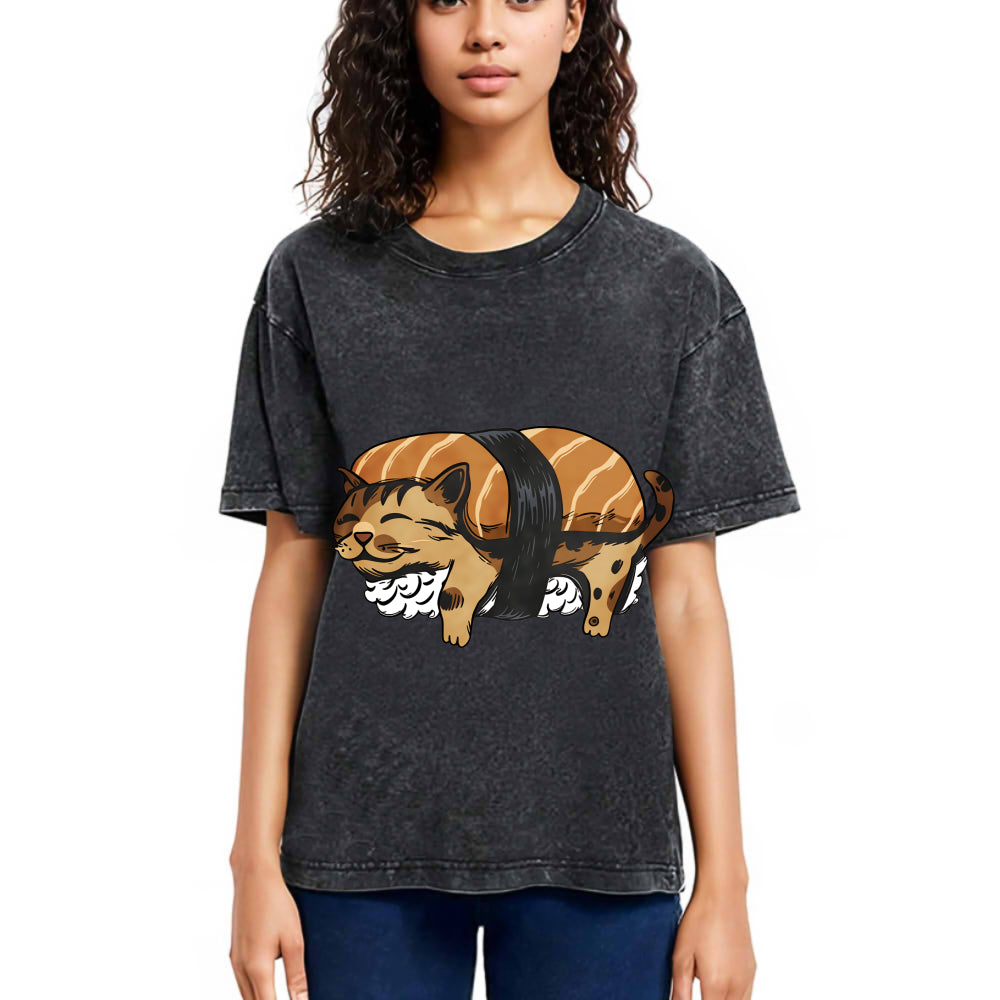 Tokyosol Nigiri Sushi With Cat Filling Washed T Shirt