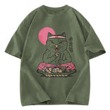 Tokyosol Cute Sushi Cat Eating Washed T Shirt
