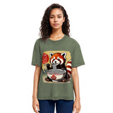 Tokyosol Cute Raccoon Eating Ramen Washed T Shirt