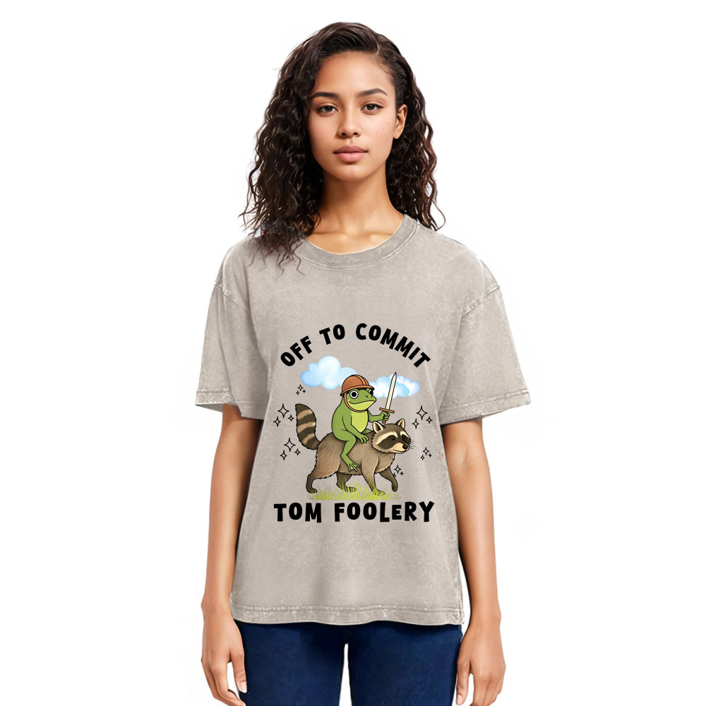 Tokyosol Funny Frog Raccoon Sarcastic Meme Washed T Shirt