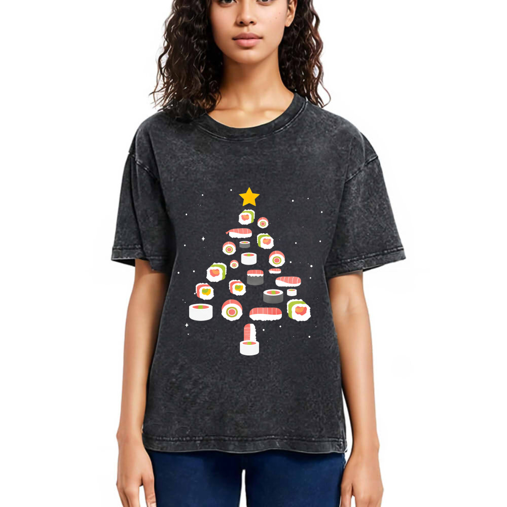 Tokyosol Sushi Christmas Tree Washed T Shirt