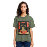 Tokyosol Kawaii Japanese Ramen Cat Vintage Washed T Shirt