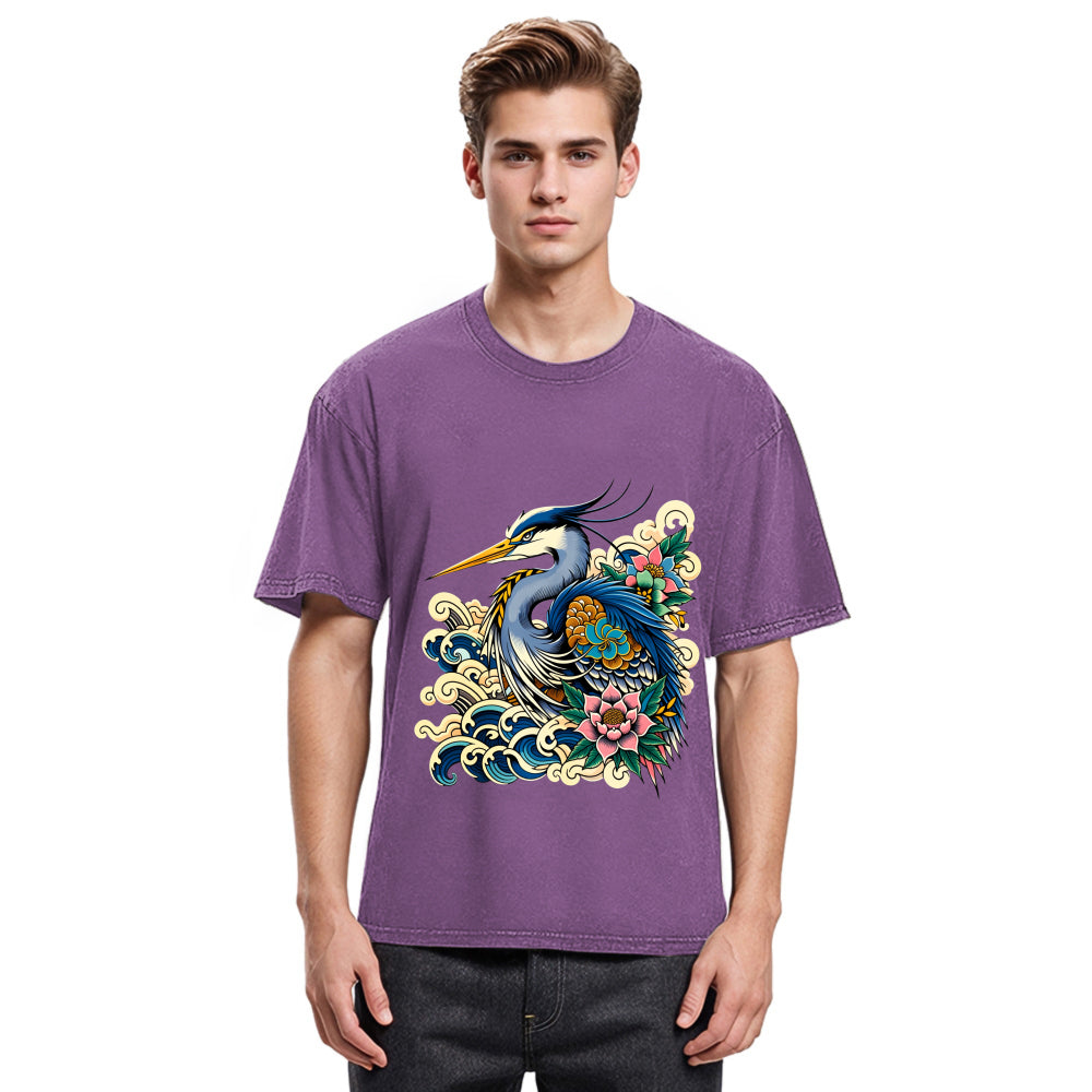 Tokyosol Japanese Blue Heron Washed T Shirt