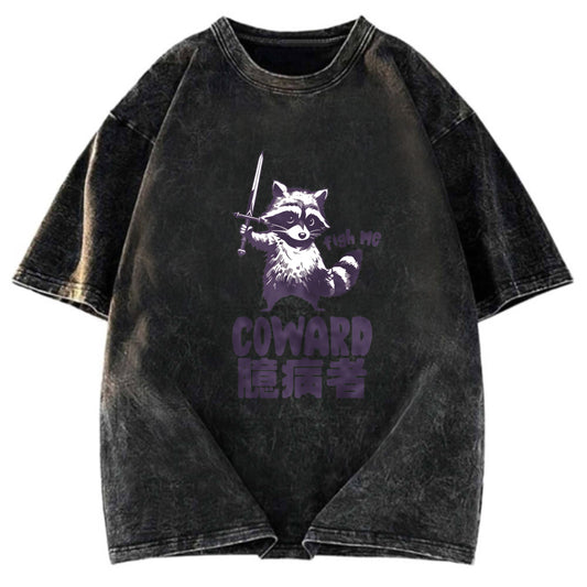 Tokyosol Figh Me Coward Raccoon Washed T Shirt
