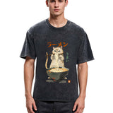 Tokyosol Cute Cat Eating Yummy Ramen Washed T Shirt