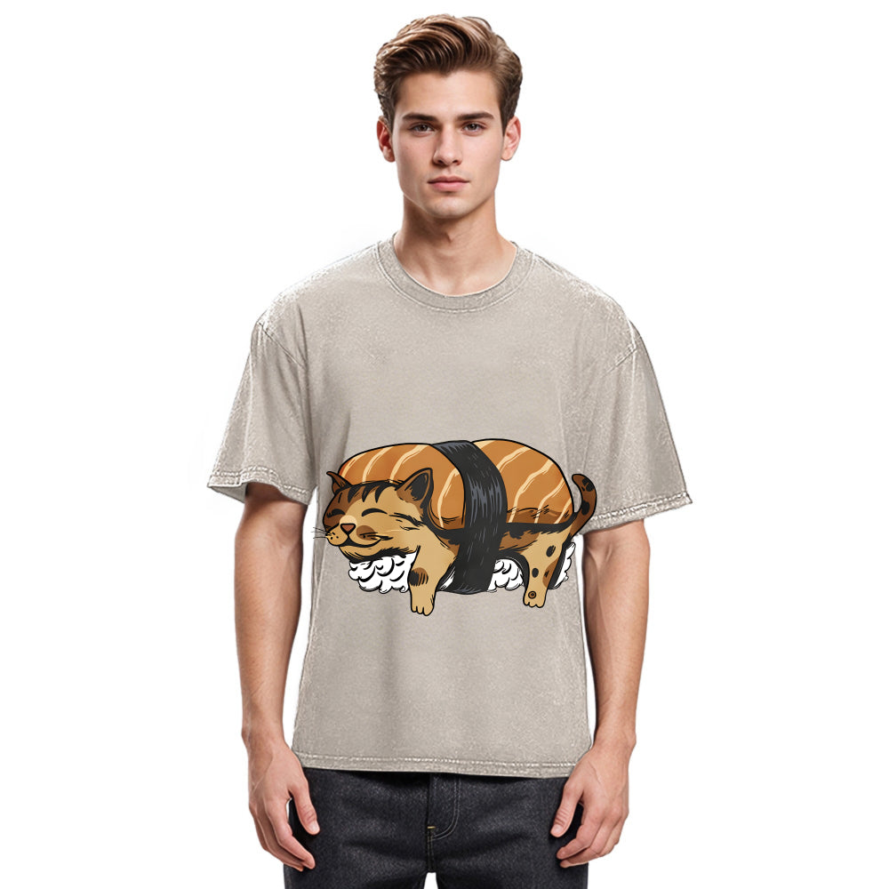 Tokyosol Nigiri Sushi With Cat Filling Washed T Shirt