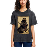 Tokyosol Japanese Raccoon Samurai Washed T Shirt